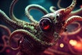 Futuristic aliens with tentacles. 3D illustration of science fiction space invaders galaxy monsters