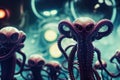 Futuristic aliens with tentacles. 3D illustration of science fiction space invaders galaxy monsters