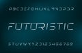 Futuristic alphabet font. Thin line letters and numbers in minimal style. Royalty Free Stock Photo