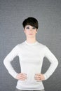 Futuristic androgynous brunette woman silver Royalty Free Stock Photo