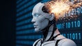 Advanced AI robot with glowing circuits and binary code background, symbolizing innovation Royalty Free Stock Photo