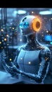 Futuristic Android Operating in High-Tech Laboratory, Artificial Intelligence and Robotics Concept Royalty Free Stock Photo
