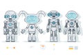 Futuristic android robot characters artificial intelligence information interface flat design icons set vector