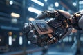 Futuristic Android robot holding advanced processor chip, a concept of big data and AI