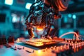 Futuristic Android robot holding advanced processor chip, a concept of big data and AI