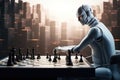 Futuristic android robot playing chess. Generative AI Royalty Free Stock Photo