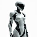 Futuristic android robot in white armor. Humanoid artificial intelligence character design. Advanced robotic suit with sci-fi Royalty Free Stock Photo
