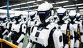 futuristic androids with illuminated visors in factory environment for production Royalty Free Stock Photo