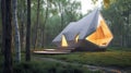 Modern angular house in a serene forest setting
