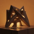 Futuristic, angular structure featuring sharp, intersecting geometric shapes with Royalty Free Stock Photo