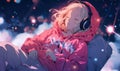 Futuristic Anime Girl Blissfully Enjoys Lofi Hip Hop While Floating Among Stars