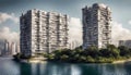 Futuristic Apartment Towers on a Lush Island