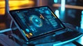 Futuristic app showcases real-time coding lessons with dynamic visuals on a tablet. Generative AI