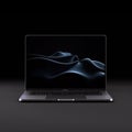 Futuristic Apple Laptop Pro Portrait In Dark With Chromatic Waves