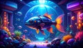 Futuristic aquarium scene with a mechanical fish Royalty Free Stock Photo