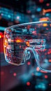 Futuristic AR glasses with vibrant holographic data display