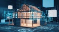 Futuristic Architectural Blueprint Visualization of a Modern House with Digital Overlays architecture Royalty Free Stock Photo