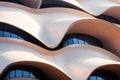 A futuristic architectural building of modern design and innovative construction, with smooth curved geometric lines