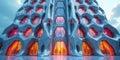 Futuristic architectural design a modern building with intricate hexagonal facade and glowing interior illumination. Generative AI Royalty Free Stock Photo