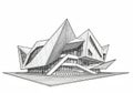 Futuristic architectural sketch of a building with sharp, angular forms and a dynamic Royalty Free Stock Photo