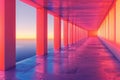 Futuristic Architectural Structure Overlooking Tranquil Sea at Sunset Royalty Free Stock Photo