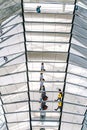 Futuristic architecture of a Glass Dome with crowds of people on the roof of the Reichstag building