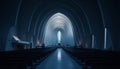 Futuristic architecture illuminates empty underground corridor with vanishing point perspective generated by AI Royalty Free Stock Photo
