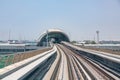 The futuristic architecture, metro station in Dubai and the metro tracks, Arab Emirates