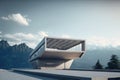 Futuristic architecture of modern hall entrance on mountain with empty corridor