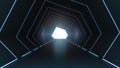 Futuristic architecture sci-fi hallway and corridor tunnel interior with neon lights background, 3d rendering