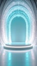 Futuristic Archway Glowing Neon Lights On Empty Stage Display Royalty Free Stock Photo