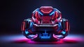 Futuristic Armchair with Red and Blue Lights, Dark Background, Generative ai