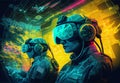 Futuristic army and soldier in glasses of virtual reality. Drone operator and future of the warfare concept made with