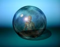 Droid meditates in crystal sphere