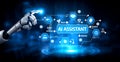 Futuristic Artificial Intelligence Assistant Concept with Robotic Hand Interacting with Digital Interface and Smart Royalty Free Stock Photo