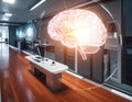 Artificial Intelligence Brain Hologram in Futuristic AI Research Laboratory Technology Concept Royalty Free Stock Photo