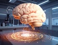 Artificial Intelligence AI Brain Hologram in Futuristic Technology Research Laboratory Royalty Free Stock Photo
