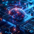 Futuristic Artificial Intelligence Brain on Microchip Neural Network Processor AI Computing Technology Concept AI Generated Royalty Free Stock Photo