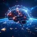 Futuristic Artificial Intelligence Brain Network Over Earth Global Neural Data Technology Royalty Free Stock Photo