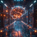 Futuristic Artificial Intelligence Brain with Neural Network Connections in Advanced Data Center Royalty Free Stock Photo