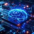 Futuristic Artificial Intelligence Brain on Processor Chip Neural Network AI Computing Technology Concept AI Generated Royalty Free Stock Photo