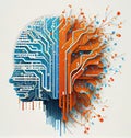 Futuristic Artificial Intelligence Concept: Abstract Human Head Made of Blue and Orange Circuit Boards Royalty Free Stock Photo