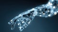 Futuristic artificial intelligence concept with a glowing blue digital robotic hand made of neural network connections and data Royalty Free Stock Photo