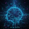 Futuristic artificial intelligence concept illustration featuring a digital human head profile formed by glowing blue circuit Royalty Free Stock Photo