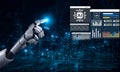 Futuristic Artificial Intelligence Concept With Robotic Hand Interacting With Digital Data Interface And Visualization Royalty Free Stock Photo