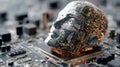 Futuristic Artificial Intelligence Concept with Robotic Humanoid Head on Electronic Circuit Board Digital Brain High Tech Royalty Free Stock Photo