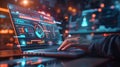Futuristic artificial intelligence dashboard interface on laptop with real time data analytics Royalty Free Stock Photo