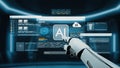 Futuristic Artificial Intelligence Interface Displayed by Robot Hand in a High-Tech Environment with Data and Analysis Royalty Free Stock Photo