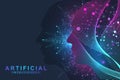 Futuristic Artificial Intelligence and Machine Learning Concept. Human Big Data Visualization. Wave Flow Communication