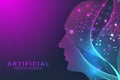 Futuristic Artificial Intelligence and Machine Learning Concept.. Human Big Data Visualization. Wave Flow Communication